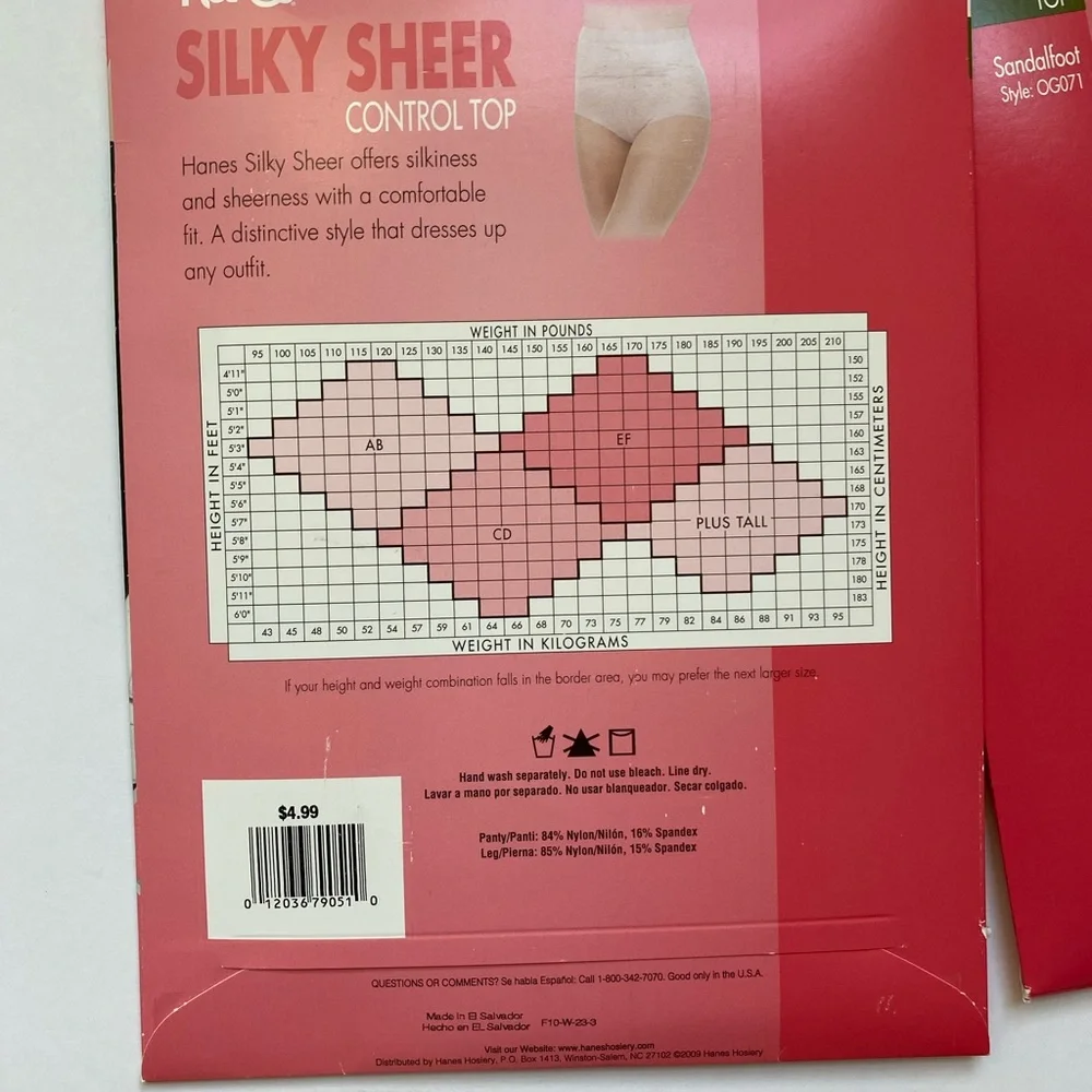 Hanes Silky Sheer Control‎ Top Sandalfoot Pantyhose Pearl Barely Black CD